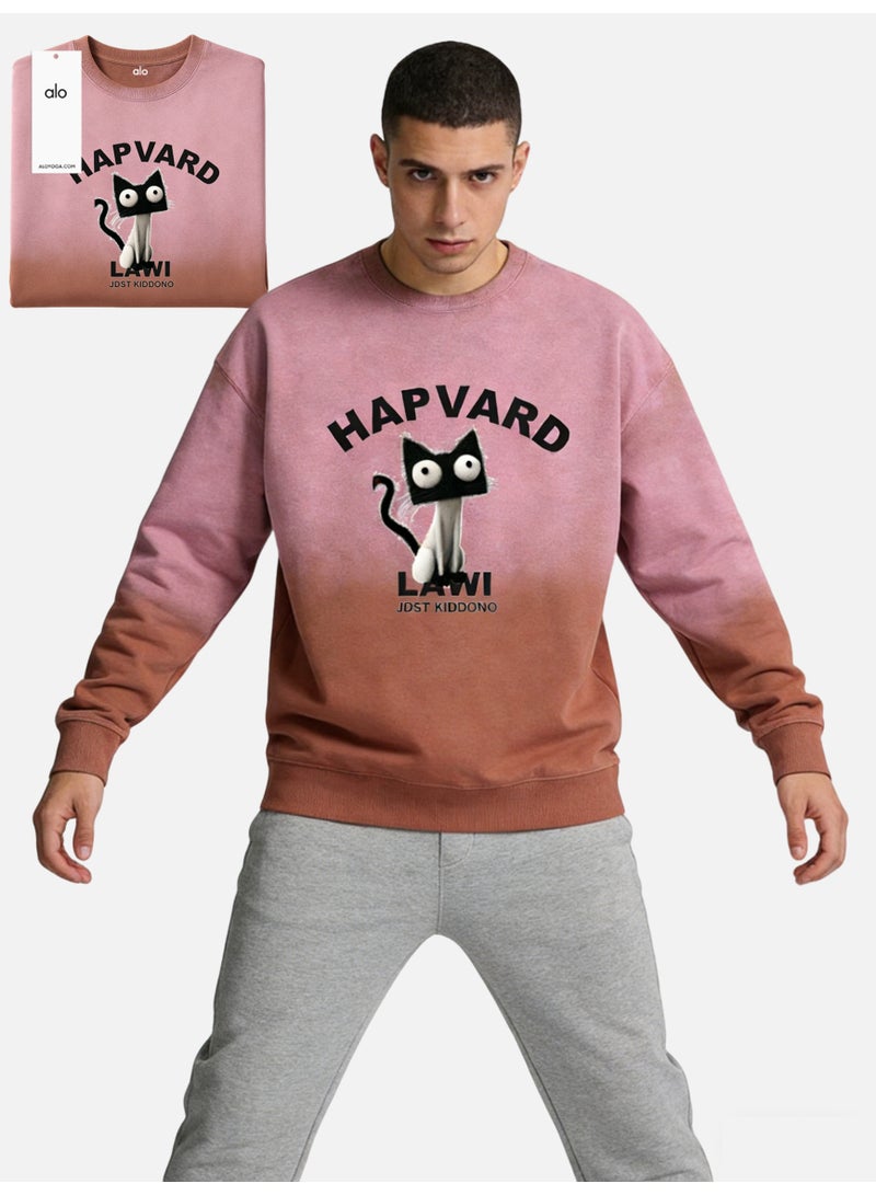 Alo Yoga ALO Hapvard Cat Graphic Ombre Sweatshirt – Pink to Brown Gradient Oversized Crewneck Pullover - Image 3